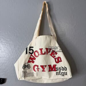 Wolves Gym V2 Canvas Tote in Cream